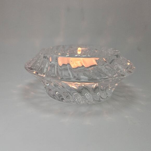 Vintage Pressed Glass Swirl Tealight Holder 3.5" Clear Round Dish - Picture 2 of 4